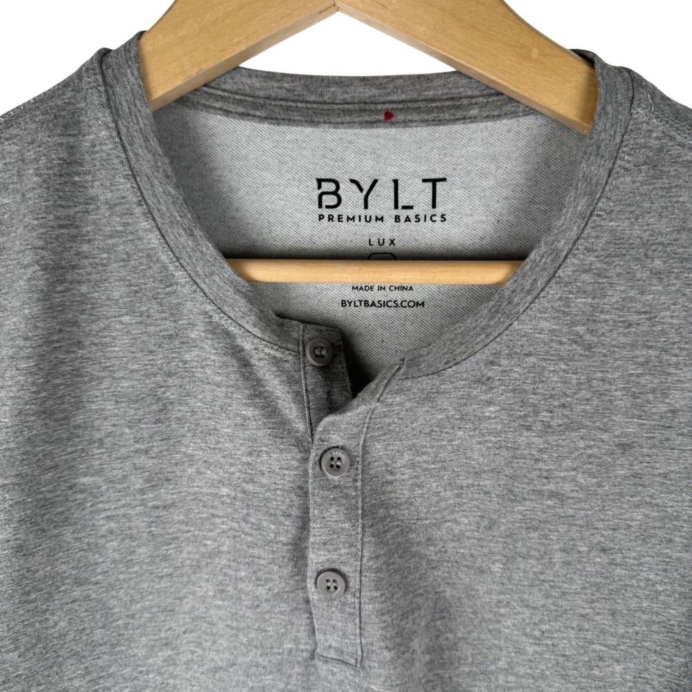 BYLT Premium Basics Lux Henley Long Sleeve Shirt Mens‎ M Grey Heather